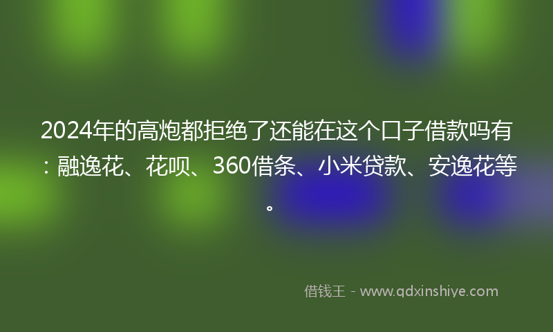 2024年的高炮都拒绝了还能在这个口子借款吗有：融逸花、花呗、360借条、小米贷款、安逸花等。