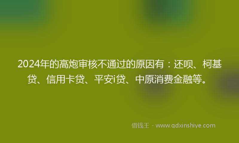 2024年的高炮审核不通过的原因有：还呗、柯基贷、信用卡贷、平安i贷、中原消费金融等。