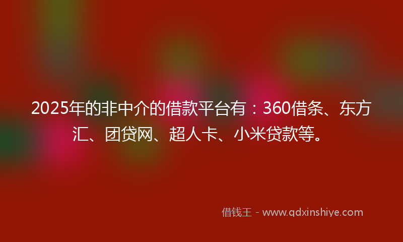 2025年的非中介的借款平台有：360借条、东方汇、团贷网、超人卡、小米贷款等。