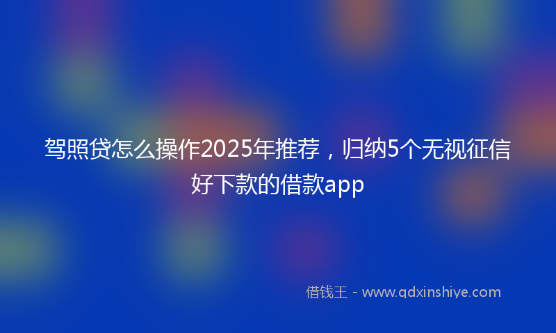 驾照贷怎么操作2025年推荐，归纳5个无视征信好下款的借款app