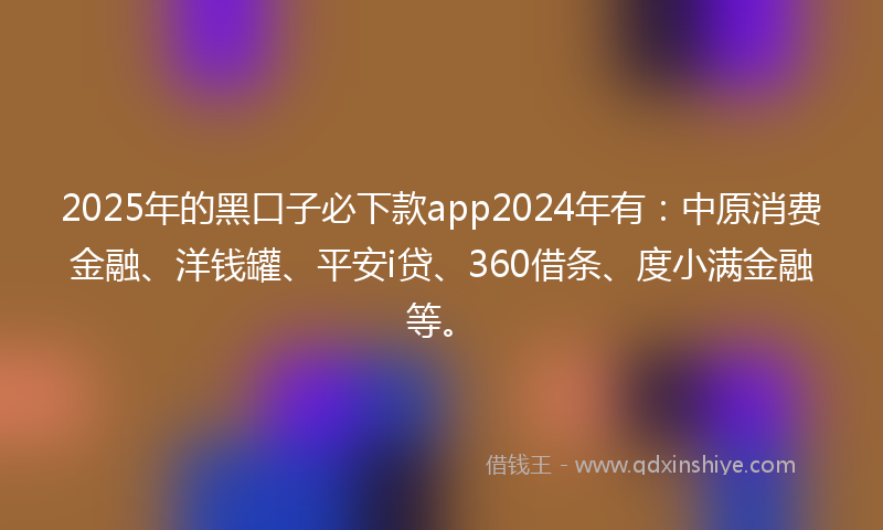 2025年的黑口子必下款app2024年有：中原消费金融、洋钱罐、平安i贷、360借条、度小满金融等。