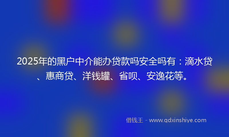2025年的黑户中介能办贷款吗安全吗有：滴水贷、惠商贷、洋钱罐、省呗、安逸花等。