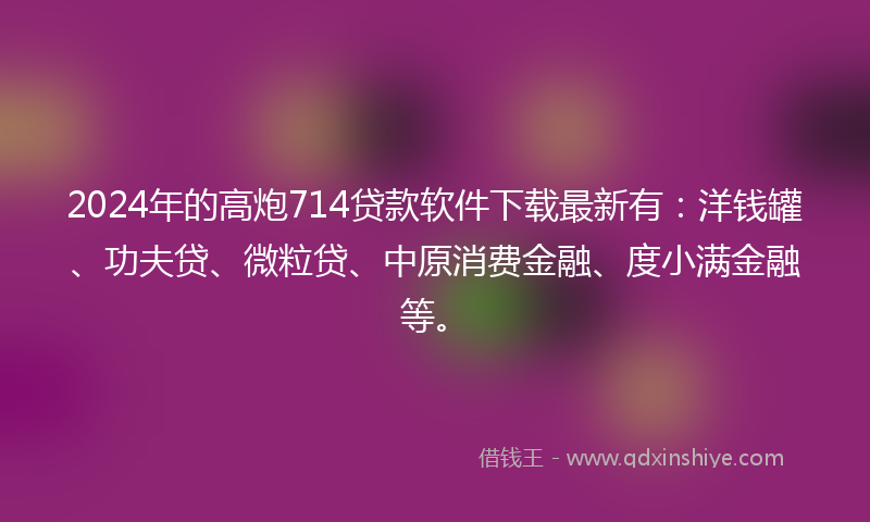 2024年的高炮714贷款软件下载最新有：洋钱罐、功夫贷、微粒贷、中原消费金融、度小满金融等。