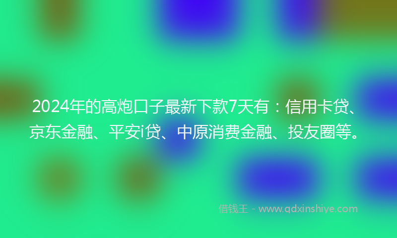 2024年的高炮口子最新下款7天有：信用卡贷、京东金融、平安i贷、中原消费金融、投友圈等。