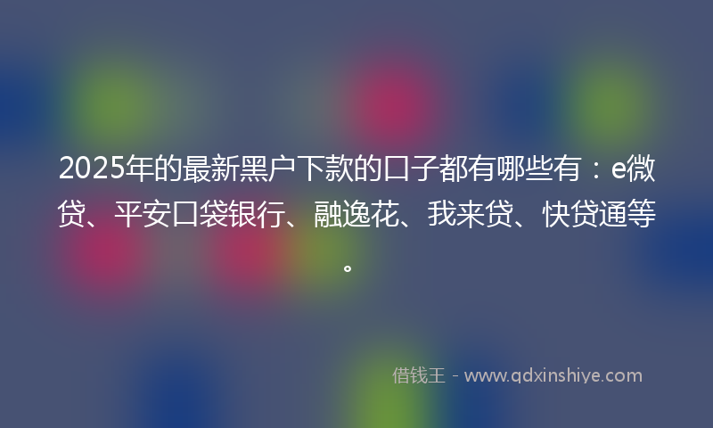 2025年的最新黑户下款的口子都有哪些有：e微贷、平安口袋银行、融逸花、我来贷、快贷通等。