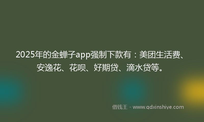 2025年的金蝉子app强制下款有：美团生活费、安逸花、花呗、好期贷、滴水贷等。