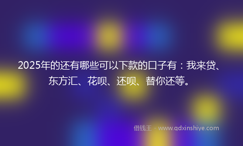 2025年的还有哪些可以下款的口子有：我来贷、东方汇、花呗、还呗、替你还等。