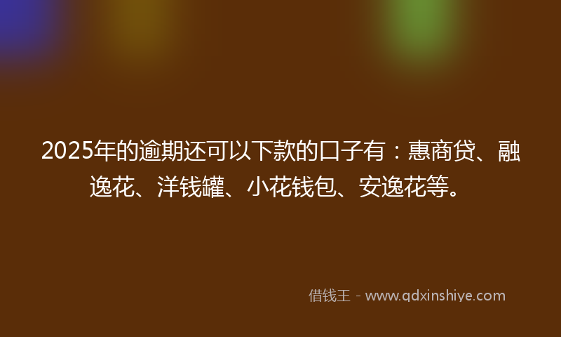 2025年的逾期还可以下款的口子有：惠商贷、融逸花、洋钱罐、小花钱包、安逸花等。