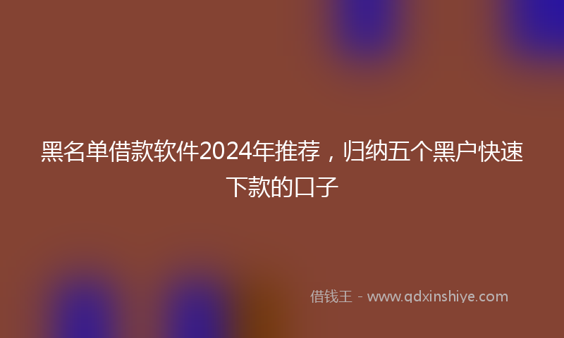 黑名单借款软件2024年推荐，归纳五个黑户快速下款的口子