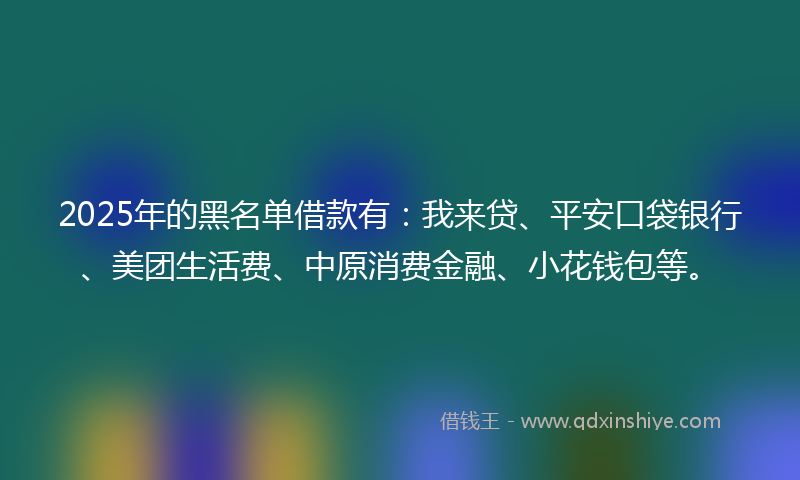 2025年的黑名单借款有：我来贷、平安口袋银行、美团生活费、中原消费金融、小花钱包等。