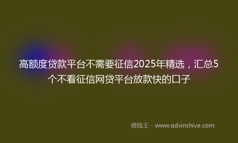 高额度贷款平台不需要征信2025年精选，汇总5个不看征信网贷平台放款快的口子