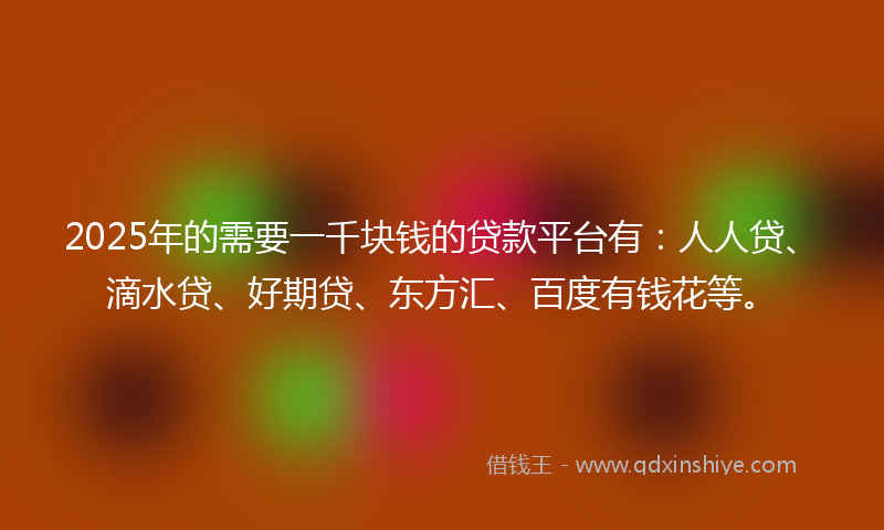 2025年的需要一千块钱的贷款平台有：人人贷、滴水贷、好期贷、东方汇、百度有钱花等。