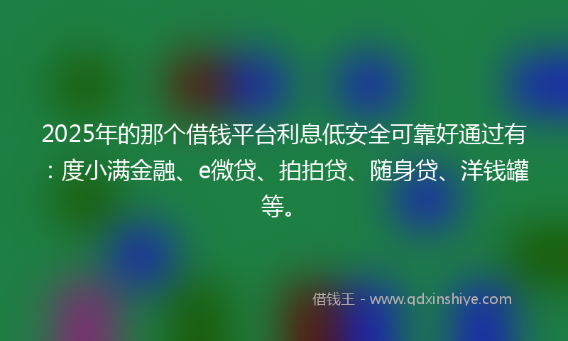 2025年的那个借钱平台利息低安全可靠好通过有：度小满金融、e微贷、拍拍贷、随身贷、洋钱罐等。