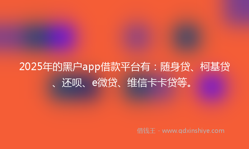 2025年的黑户app借款平台有：随身贷、柯基贷、还呗、e微贷、维信卡卡贷等。