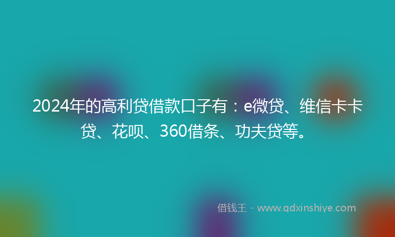 2024年的高利贷借款口子有：e微贷、维信卡卡贷、花呗、360借条、功夫贷等。