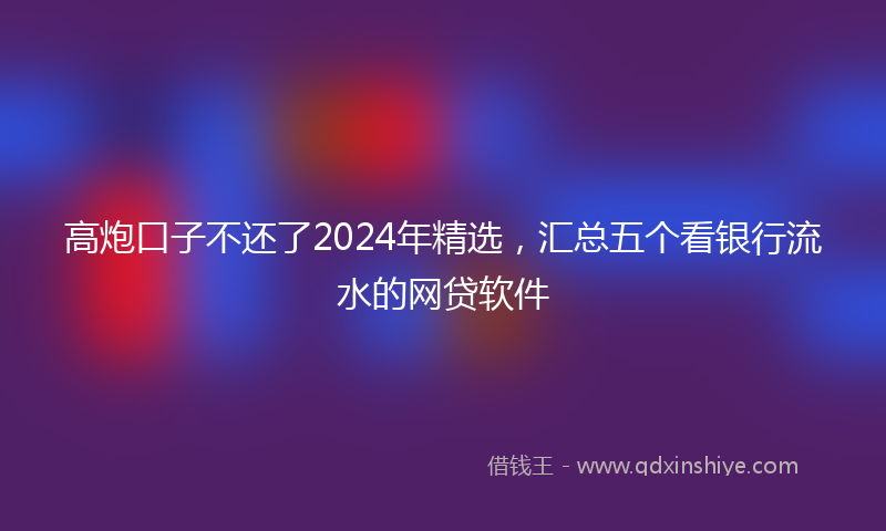 高炮口子不还了2024年精选，汇总五个看银行流水的网贷软件