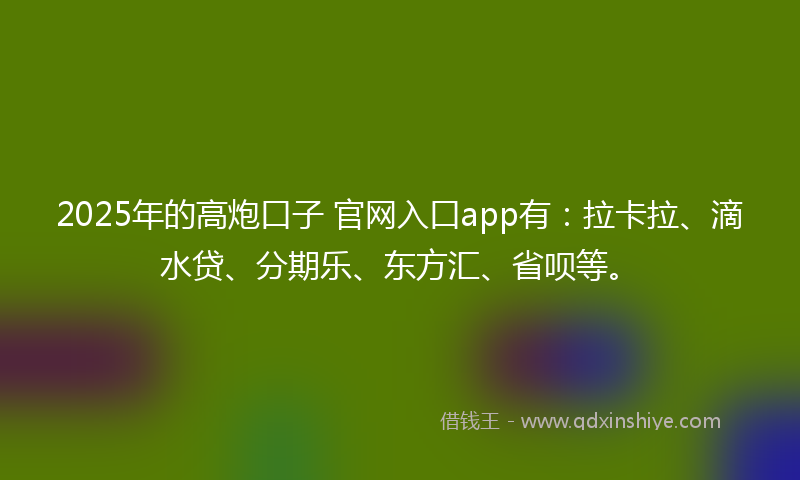 2025年的高炮口子 官网入口app有：拉卡拉、滴水贷、分期乐、东方汇、省呗等。