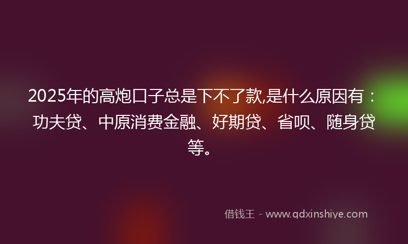 2025年的高炮口子总是下不了款,是什么原因有：功夫贷、中原消费金融、好期贷、省呗、随身贷等。