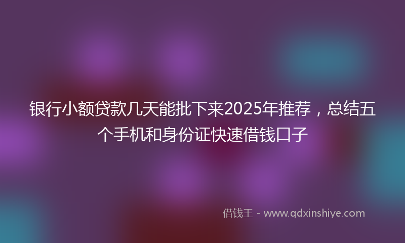 银行小额贷款几天能批下来2025年推荐，总结五个手机和身份证快速借钱口子
