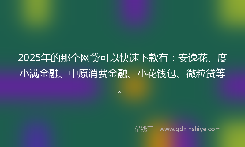 2025年的那个网贷可以快速下款有：安逸花、度小满金融、中原消费金融、小花钱包、微粒贷等。