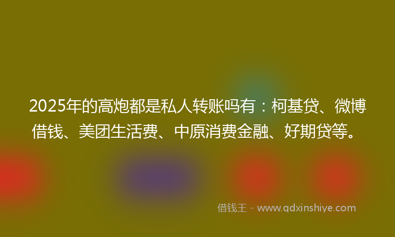 2025年的高炮都是私人转账吗有：柯基贷、微博借钱、美团生活费、中原消费金融、好期贷等。