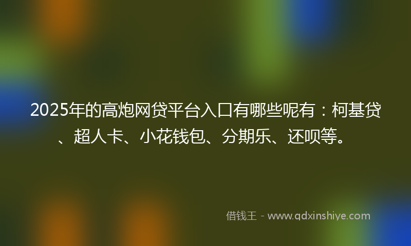 2025年的高炮网贷平台入口有哪些呢有：柯基贷、超人卡、小花钱包、分期乐、还呗等。