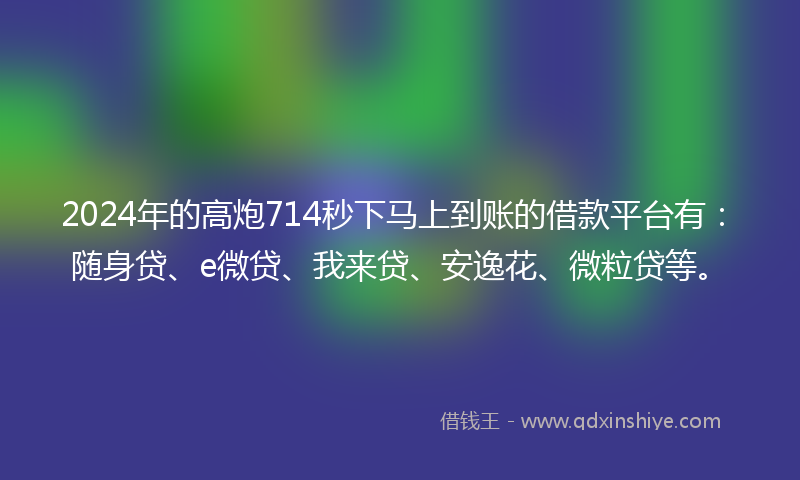 2024年的高炮714秒下马上到账的借款平台有：随身贷、e微贷、我来贷、安逸花、微粒贷等。