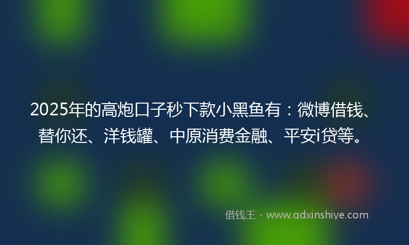 2025年的高炮口子秒下款小黑鱼有：微博借钱、替你还、洋钱罐、中原消费金融、平安i贷等。