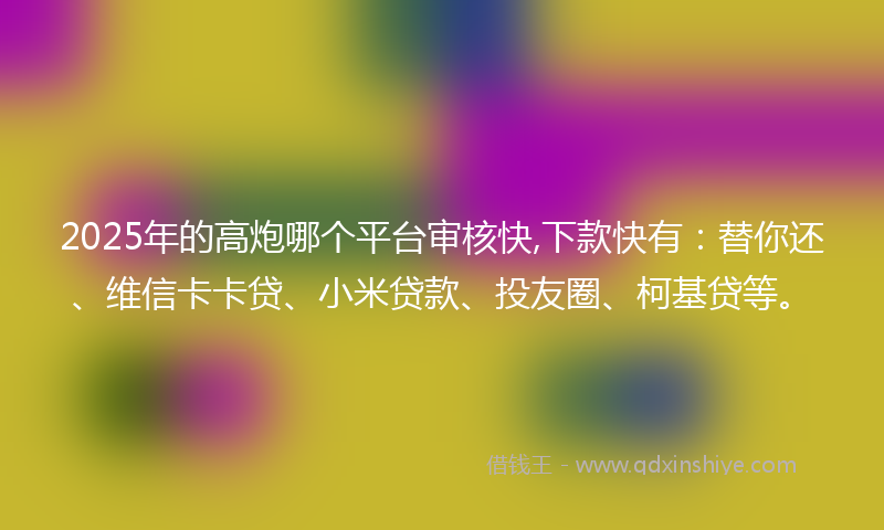 2025年的高炮哪个平台审核快,下款快有：替你还、维信卡卡贷、小米贷款、投友圈、柯基贷等。