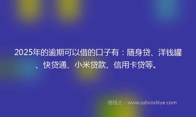 2025年的逾期可以借的口子有：随身贷、洋钱罐、快贷通、小米贷款、信用卡贷等。