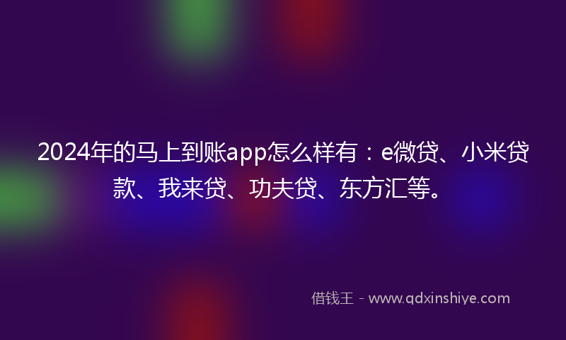 2024年的马上到账app怎么样有：e微贷、小米贷款、我来贷、功夫贷、东方汇等。