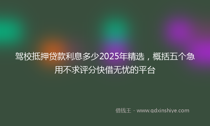驾校抵押贷款利息多少2025年精选，概括五个急用不求评分快借无忧的平台