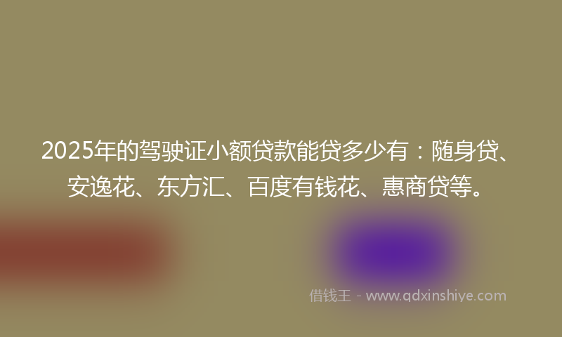 2025年的驾驶证小额贷款能贷多少有：随身贷、安逸花、东方汇、百度有钱花、惠商贷等。