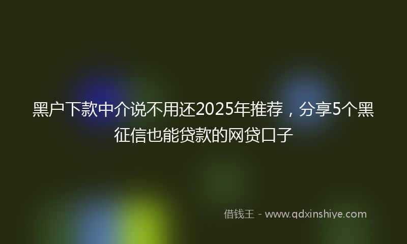 黑户下款中介说不用还2025年推荐，分享5个黑征信也能贷款的网贷口子