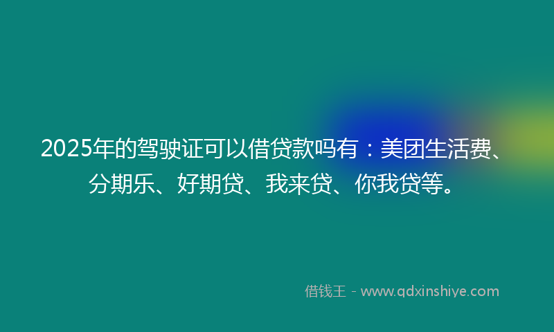 2025年的驾驶证可以借贷款吗有：美团生活费、分期乐、好期贷、我来贷、你我贷等。