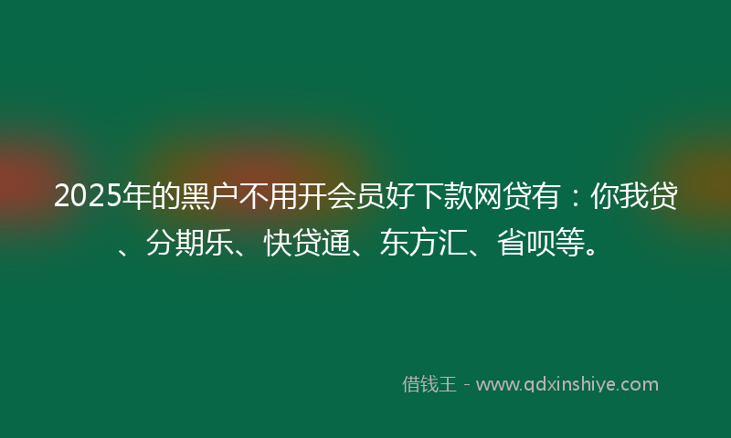 2025年的黑户不用开会员好下款网贷有：你我贷、分期乐、快贷通、东方汇、省呗等。