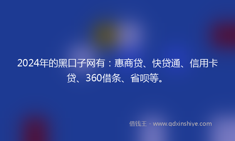 2024年的黑口子网有：惠商贷、快贷通、信用卡贷、360借条、省呗等。