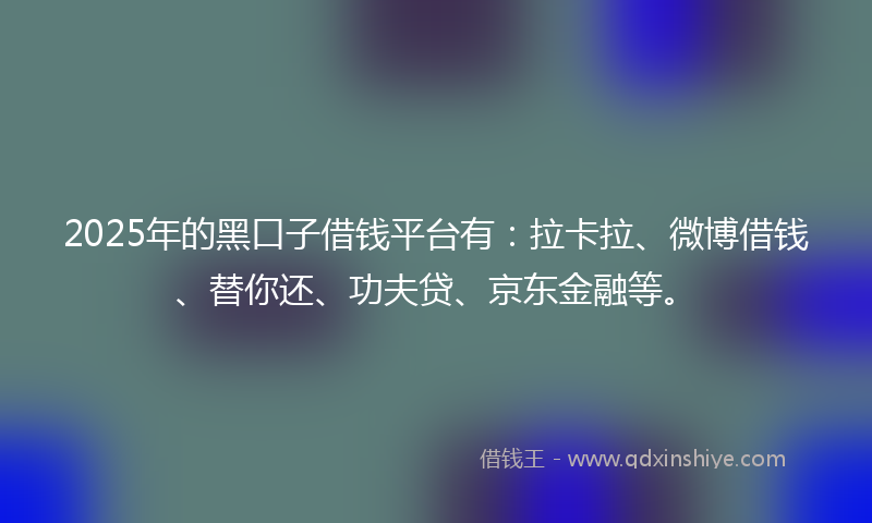 2025年的黑口子借钱平台有：拉卡拉、微博借钱、替你还、功夫贷、京东金融等。