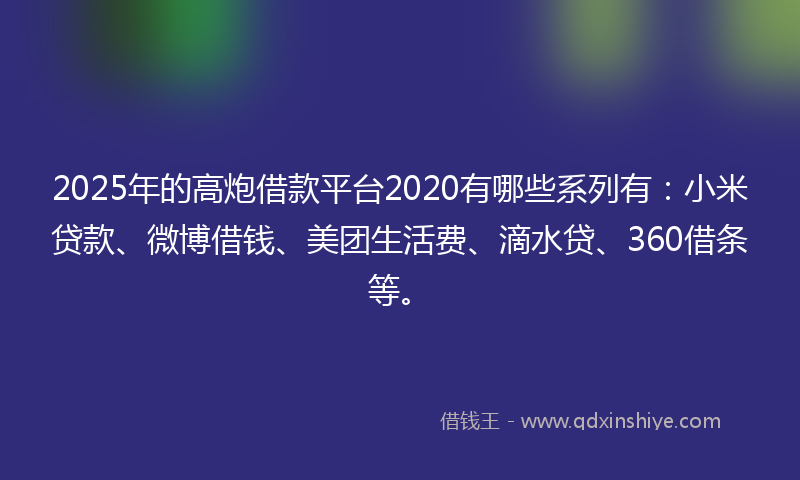 2025年的高炮借款平台2020有哪些系列有：小米贷款、微博借钱、美团生活费、滴水贷、360借条等。