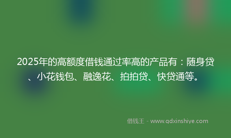 2025年的高额度借钱通过率高的产品有：随身贷、小花钱包、融逸花、拍拍贷、快贷通等。