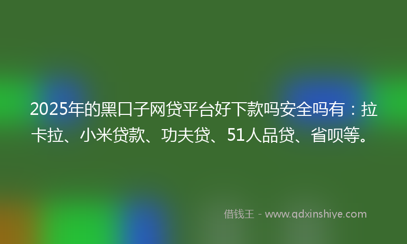2025年的黑口子网贷平台好下款吗安全吗有：拉卡拉、小米贷款、功夫贷、51人品贷、省呗等。