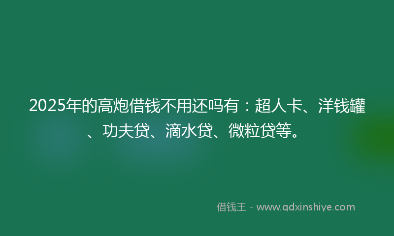 2025年的高炮借钱不用还吗有：超人卡、洋钱罐、功夫贷、滴水贷、微粒贷等。