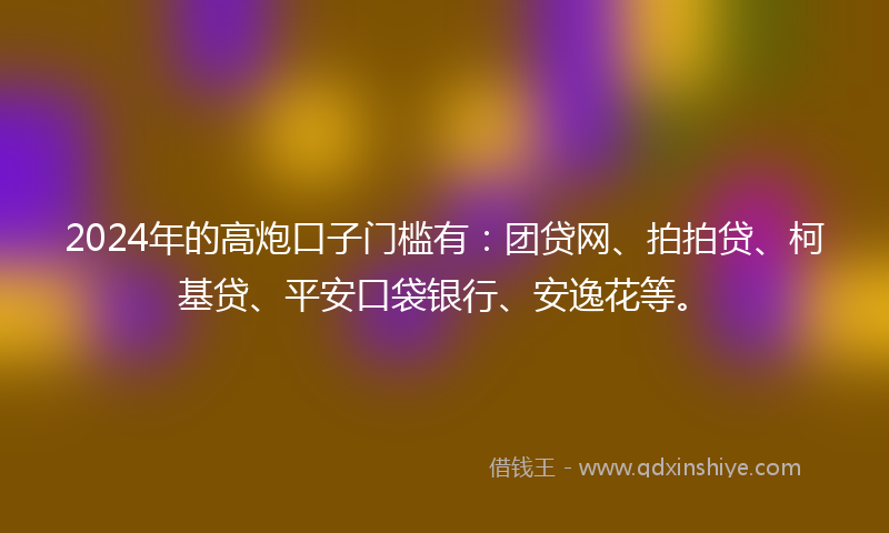 2024年的高炮口子门槛有：团贷网、拍拍贷、柯基贷、平安口袋银行、安逸花等。