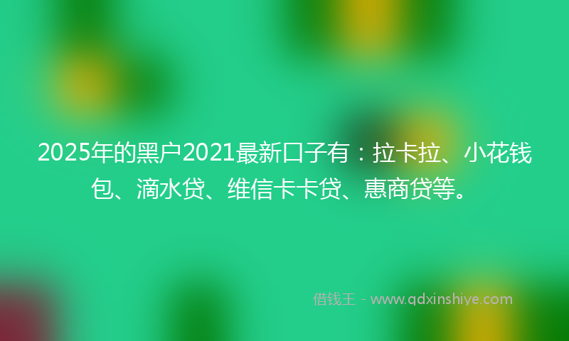 2025年的黑户2021最新口子有：拉卡拉、小花钱包、滴水贷、维信卡卡贷、惠商贷等。