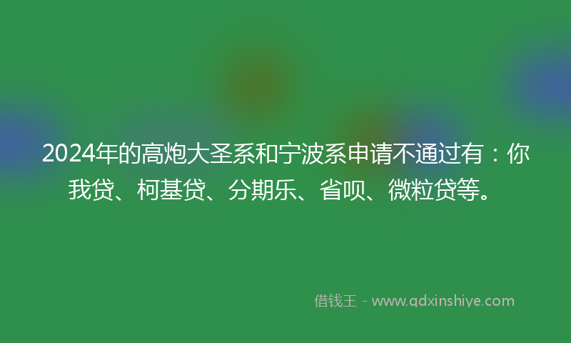2024年的高炮大圣系和宁波系申请不通过有：你我贷、柯基贷、分期乐、省呗、微粒贷等。