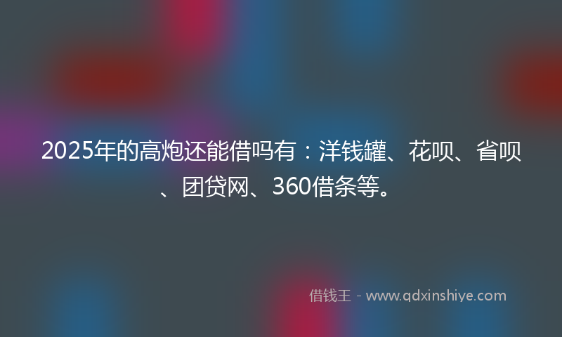 2025年的高炮还能借吗有：洋钱罐、花呗、省呗、团贷网、360借条等。