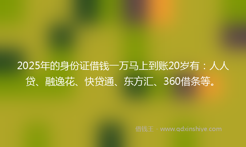 2025年的身份证借钱一万马上到账20岁有：人人贷、融逸花、快贷通、东方汇、360借条等。