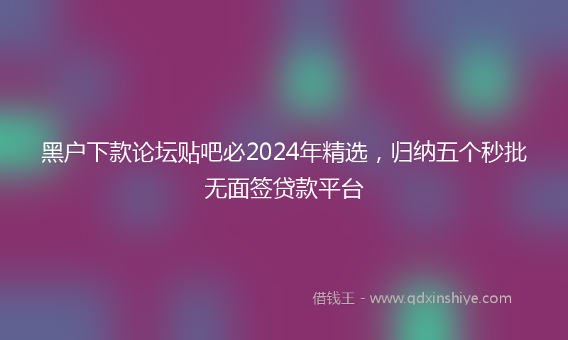 黑户下款论坛贴吧必2024年精选，归纳五个秒批无面签贷款平台