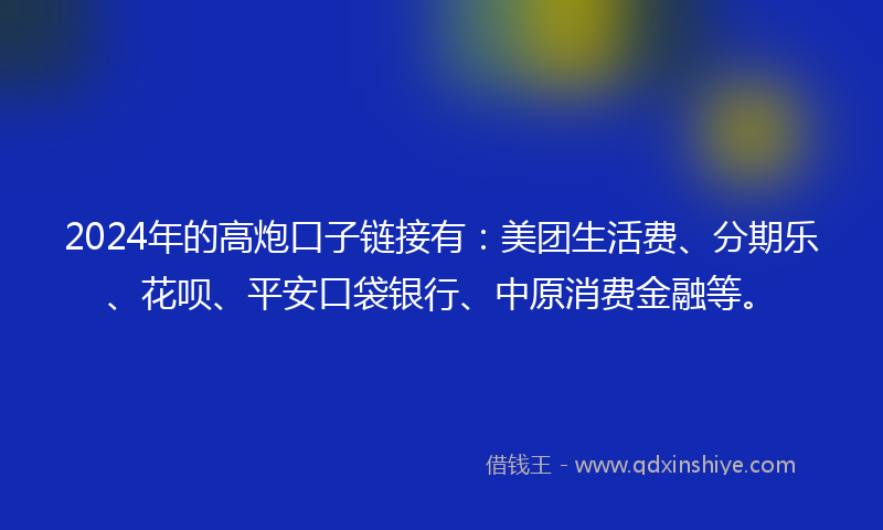 2024年的高炮口子链接有：美团生活费、分期乐、花呗、平安口袋银行、中原消费金融等。