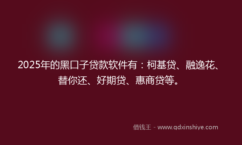 2025年的黑口子贷款软件有：柯基贷、融逸花、替你还、好期贷、惠商贷等。
